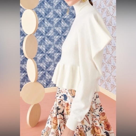 ULLA JOHNSON ROSA WOOL TURTLENECK STRUCTURED PEPLUM IVORY SWEATER PETITE - Picture 6 of 16